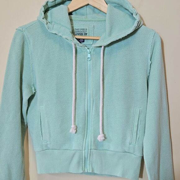 American Eagle AE Sun Set Zip Up Hoodie Green Cropped Feels Seriously Lived In - Picture 4 of 15